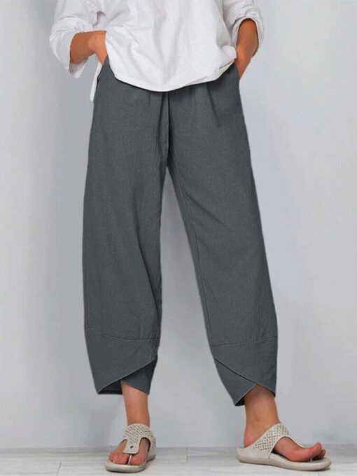 Women's Cotton Linen Simple Loose Casual Ninth Pants - Image 2