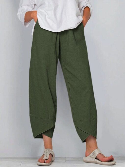 Women's Cotton Linen Simple Loose Casual Ninth Pants - Image 3