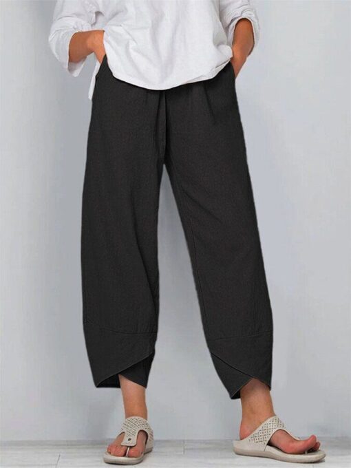 Women's Cotton Linen Simple Loose Casual Ninth Pants - Image 4