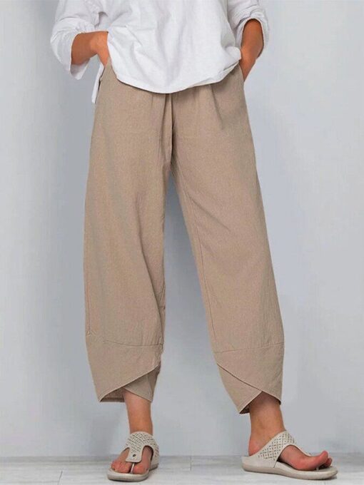 Women's Cotton Linen Simple Loose Casual Ninth Pants - Image 6