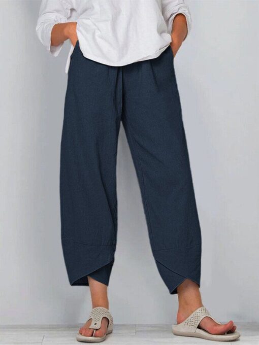 Women's Cotton Linen Simple Loose Casual Ninth Pants - Image 5