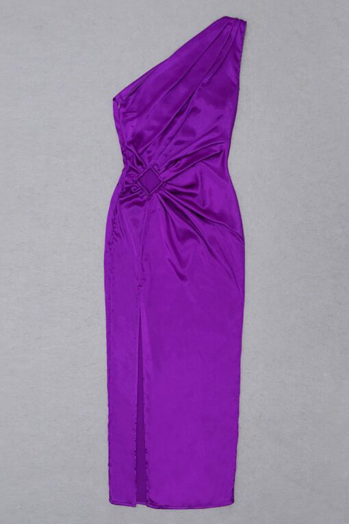 One Shoulder Ruched Slit Gown Maxi Dresses - Image 4