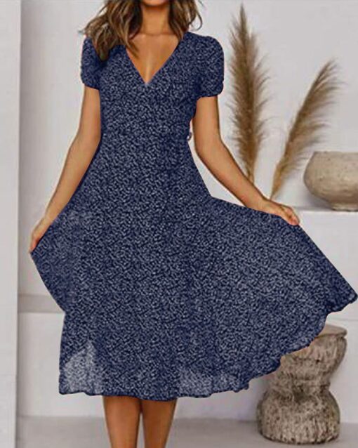 V-neck Printed Short-sleeved Chiffon Dress - Image 8