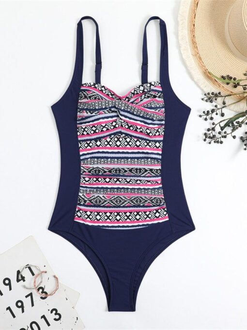 Vintage Bohemian one-piece sling triangle swimsuit conservative bikini swimsuit - Image 2