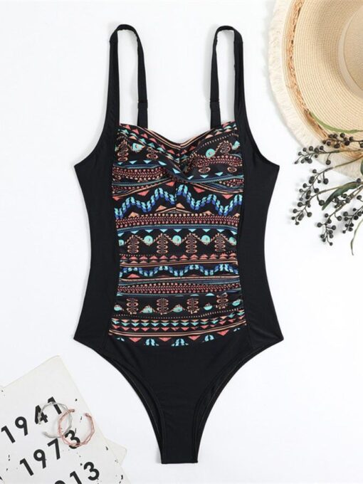 Vintage Bohemian one-piece sling triangle swimsuit conservative bikini swimsuit - Image 3