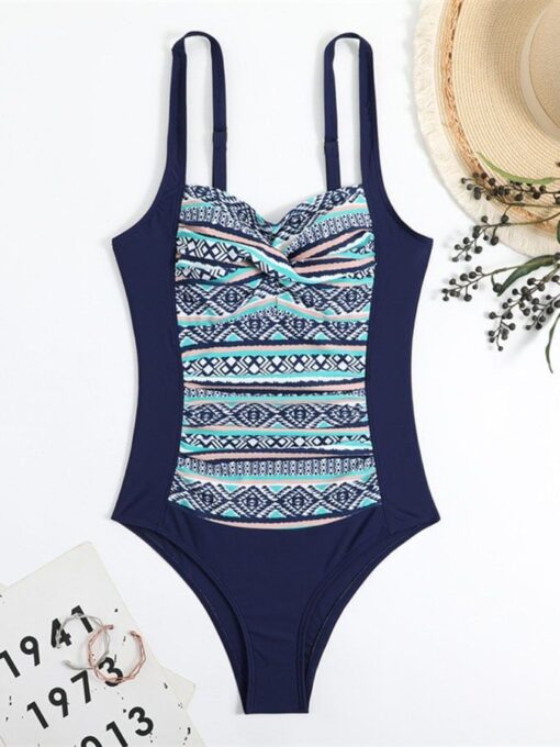 Vintage Bohemian one-piece sling triangle swimsuit conservative bikini swimsuit