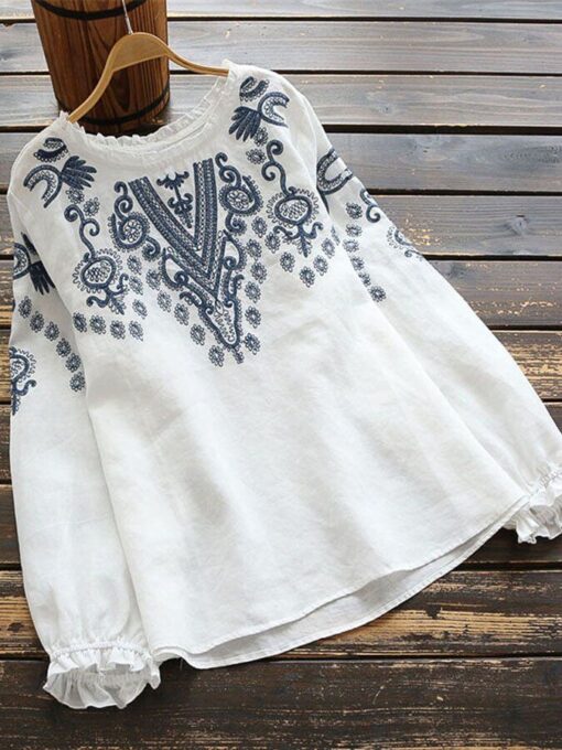 Ethnic Embroidered Round Neck Blouse - Image 4