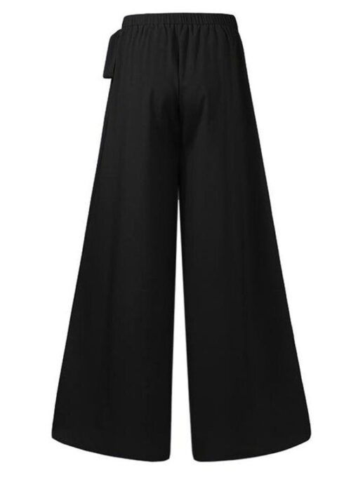 Solid Color Lace-Up Wide-Leg Pants - Image 7