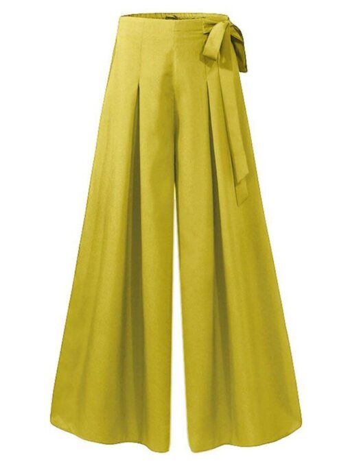 Solid Color Lace-Up Wide-Leg Pants - Image 4