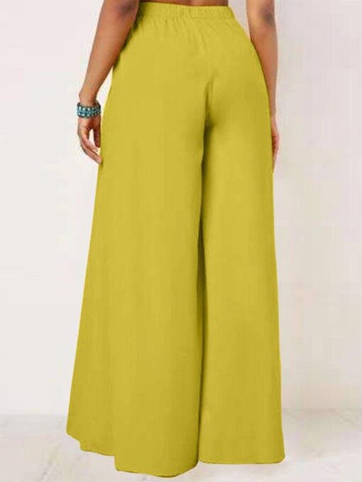 Solid Color Lace-Up Wide-Leg Pants - Image 5