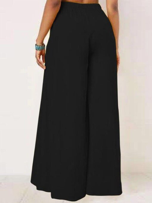 Solid Color Lace-Up Wide-Leg Pants - Image 3