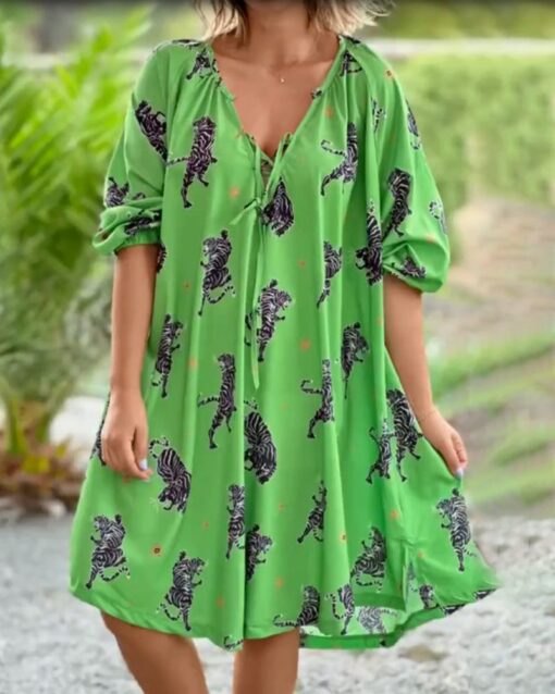 V-neck Bohemian Print Loose Dress - Image 2