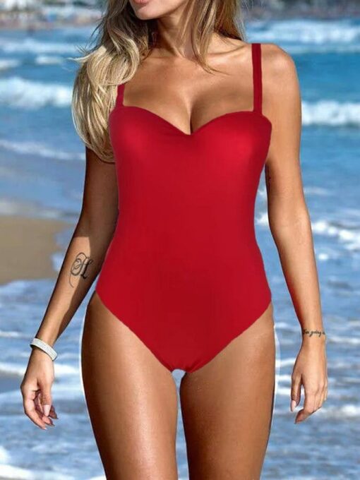 Casual Solid Color Strap Swimsuit - Image 2