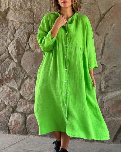 Cotton And Linen Loose Shirt Dress - Image 3