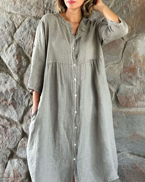 Cotton And Linen Loose Shirt Dress - Image 2