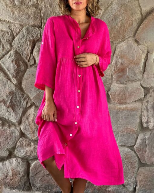 Cotton And Linen Loose Shirt Dress - Image 4