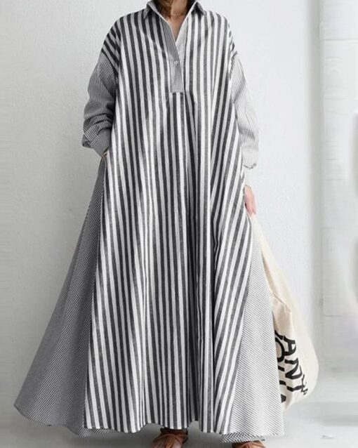 Splicing Striped Shirt Dress