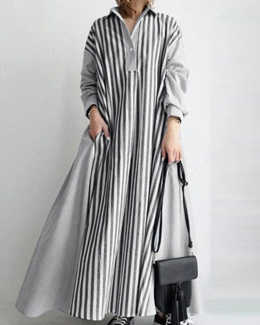 Splicing Striped Shirt Dress - Image 2