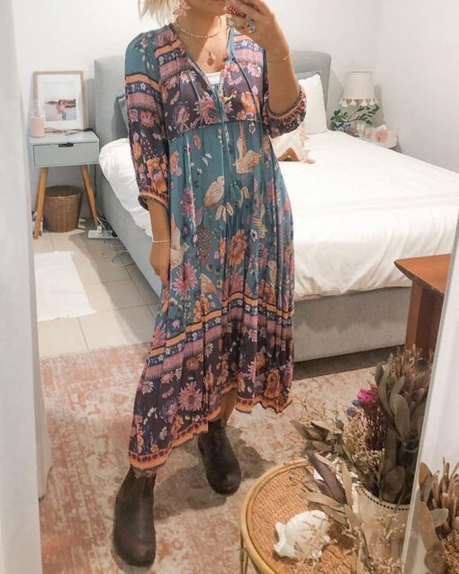 V-neck Bohemian Print Loose Dress - Image 4