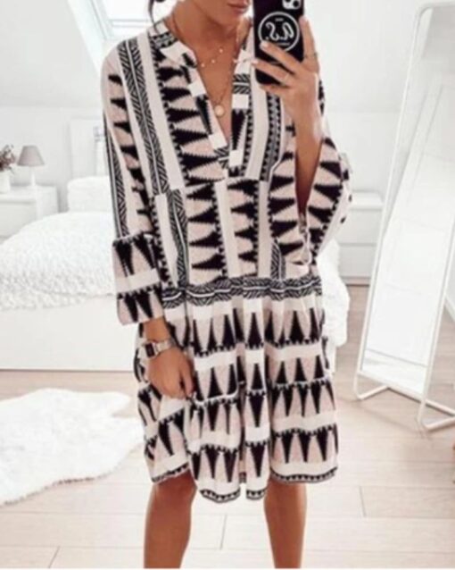 Bohemian Print Long Sleeve Dress