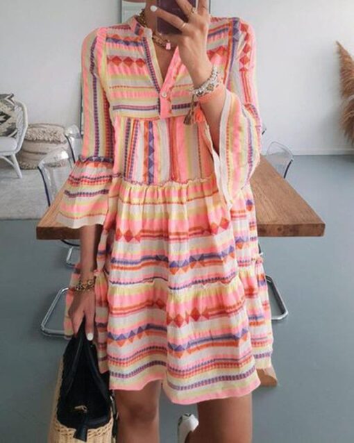 Bohemian Print Mid-sleeve Dress