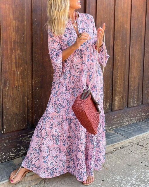 Boho Printed V-neck Maxi Dress - Image 2