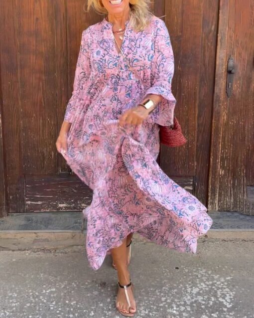 Boho Printed V-neck Maxi Dress