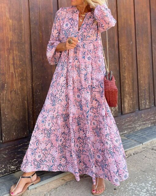 Boho Printed V-neck Maxi Dress - Image 5