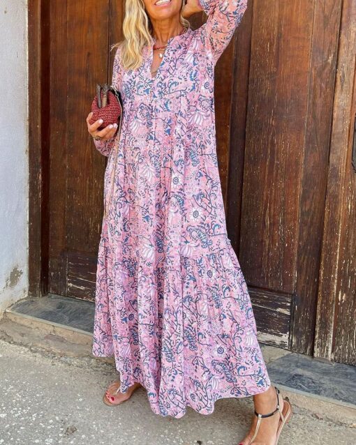 Boho Printed V-neck Maxi Dress - Image 3