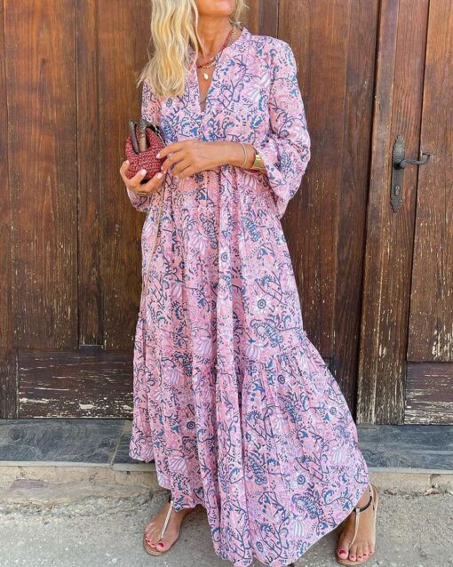 Boho Printed V-neck Maxi Dress - Image 4