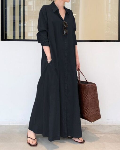 Casual Loose Shirt Maxi Dress - Image 3