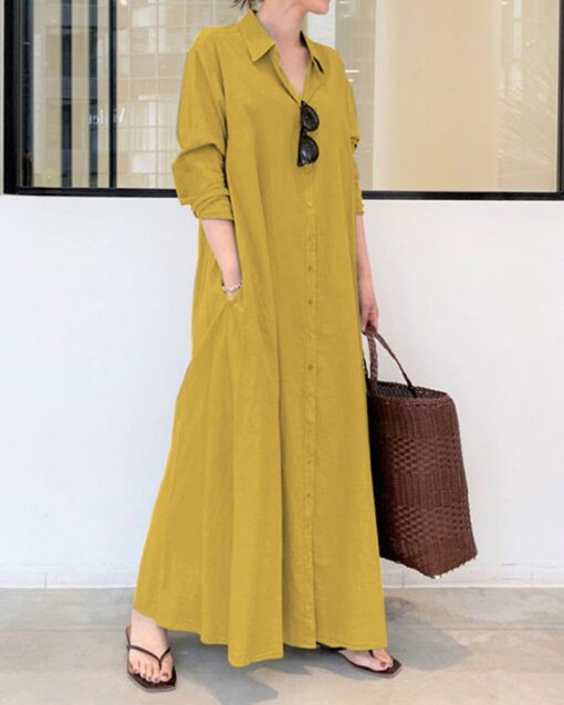 Casual Loose Shirt Maxi Dress - Image 6