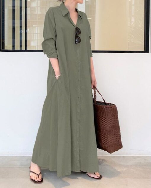 Casual Loose Shirt Maxi Dress - Image 4