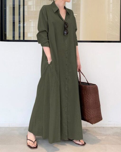 Casual Loose Shirt Maxi Dress - Image 7