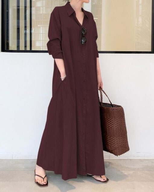 Casual Loose Shirt Maxi Dress - Image 5