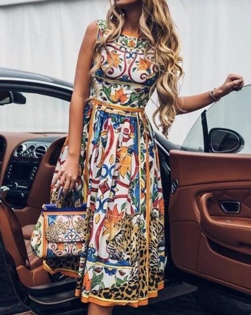 Casual Print Sleeveless Dress