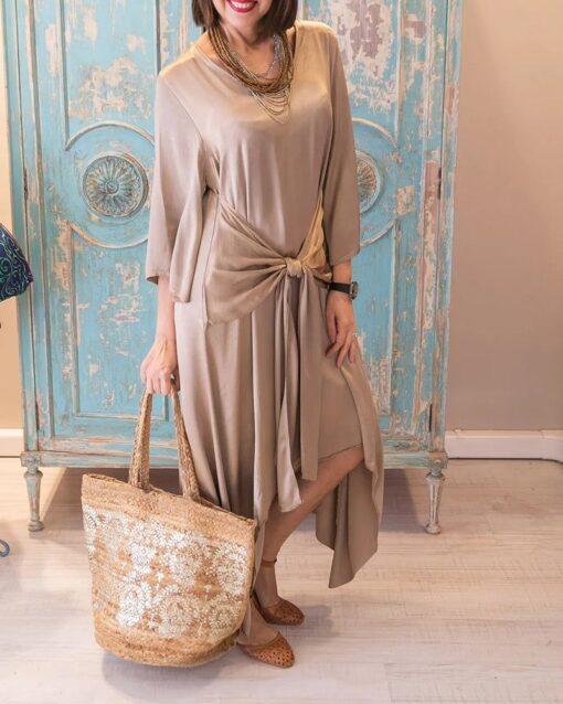 Lace-up Loose-fitting Dress With Irregular Hem - Image 7