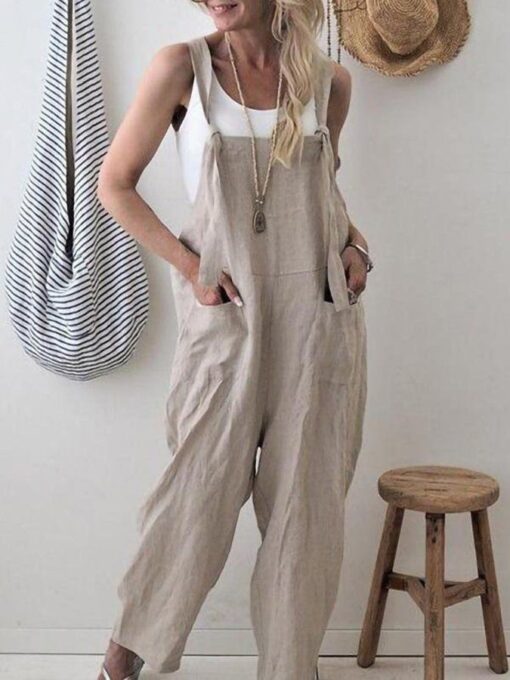 Ladies Cotton Linen Casual Loose Jumpsuit - Image 4