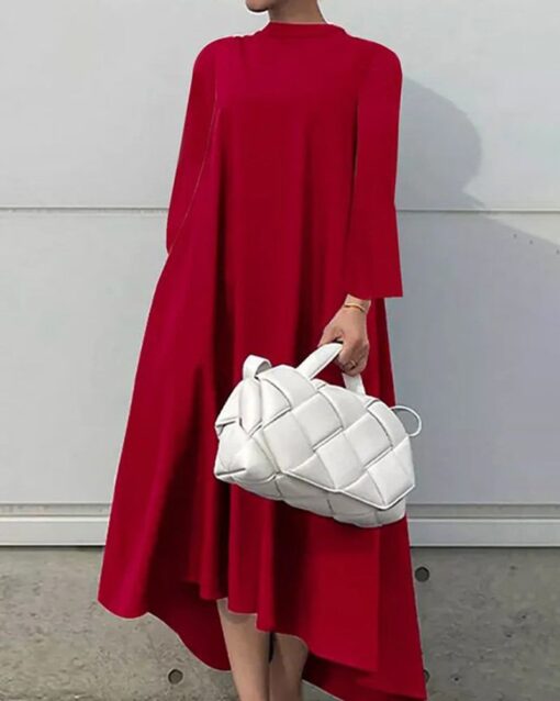 Long Sleeve Solid Color Long Loose Dress - Image 3