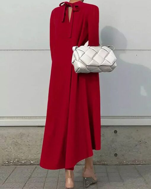 Long Sleeve Solid Color Long Loose Dress - Image 2