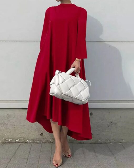 Long Sleeve Solid Color Long Loose Dress - Image 6