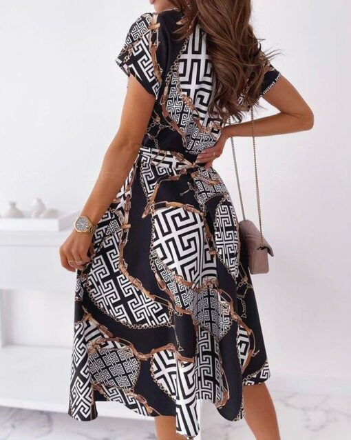 Printed shirt-dress with short sleeves and V-neck - Image 3