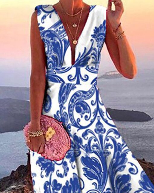 printed sleeveless dress floor-length dress - Image 2