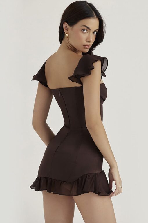 Ruffle Sleeveless Asymmetric Neck Mini Dresses - Image 5