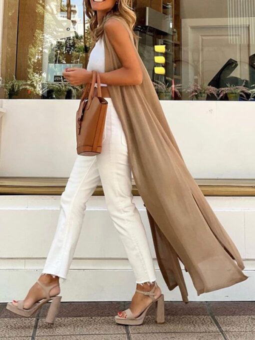 Solid Color Loose Sleeveless Cover-Ups Tops