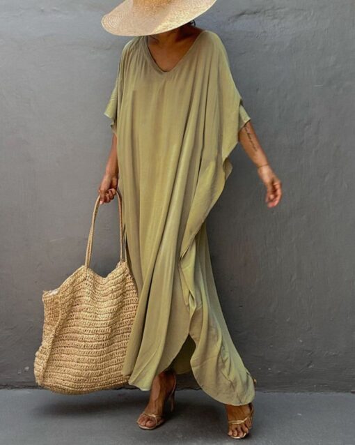 Solid Color Beach Loose Cover-up Dress - Image 25