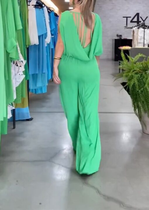 Solid Color Loose Sleeveless Round-Neck Jumpsuits - Image 2