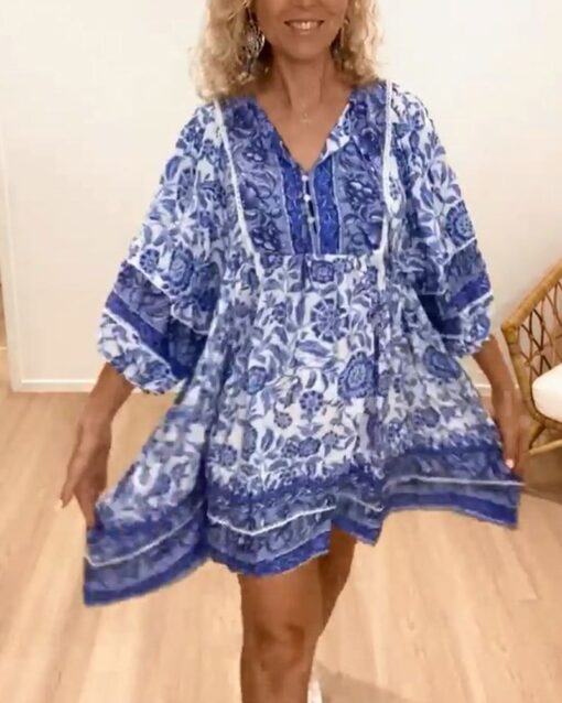 V-neck Bohemian Lace Patchwork Dress