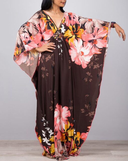 V-neck Print Loose Dress Robe