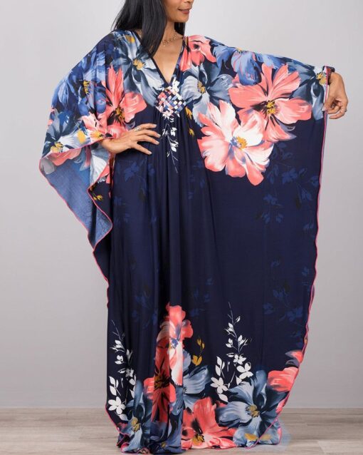 V-neck Print Loose Dress Robe - Image 2